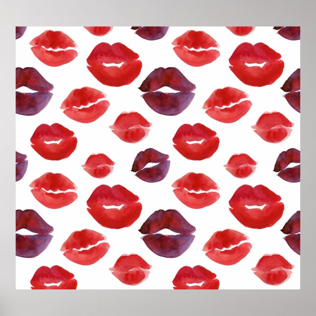 Valentine Lipstick, Watercolor Seamless Print. Poster (Front)