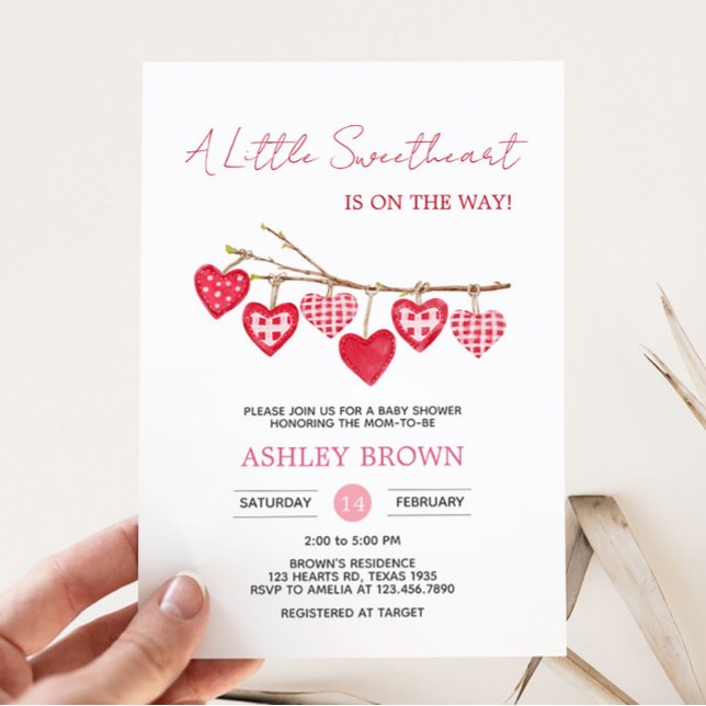 Valentine Little Sweetheart Baby Shower  Invitation (Pink and Red Sweetheart Baby Shower Invitation)