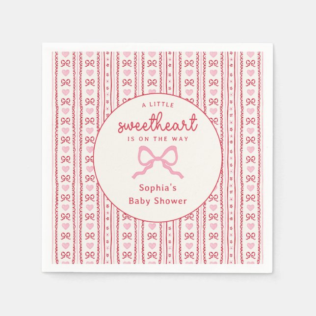 Valentine Little Sweetheart Bow Baby Shower Napkin (Front)