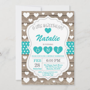 Valentine Little Sweetheart First 1st Birthday Invitation