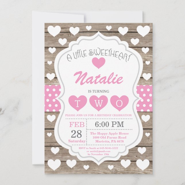 Valentine Little Sweetheart Second 2nd Birthday Invitation (Front)