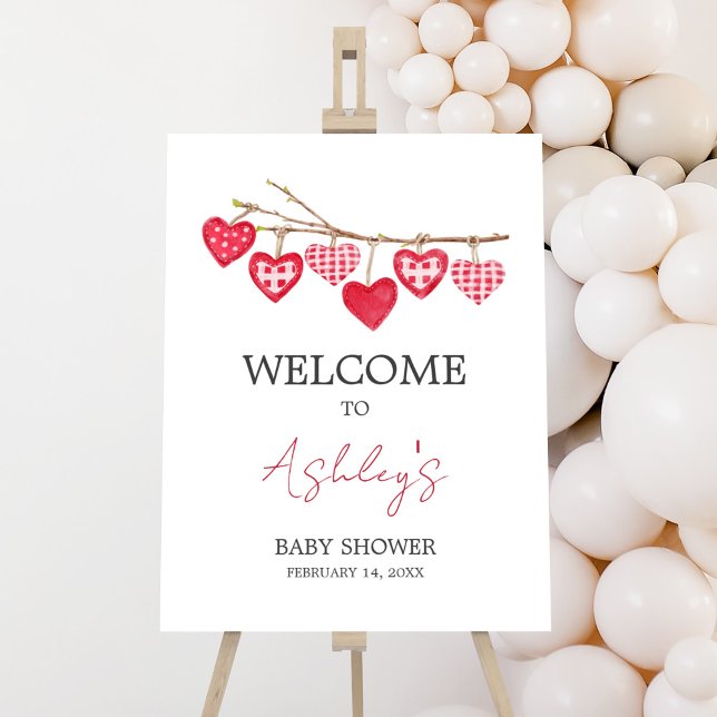 Valentine Little Sweetheart Welcome Poster (Pink and Red Sweetheart Baby Shower Welcome Sign)