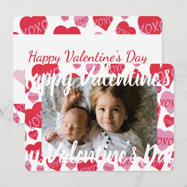 Valentine Little Sweethearts Pink Red XOXO Hearts  Card (Front/Back)