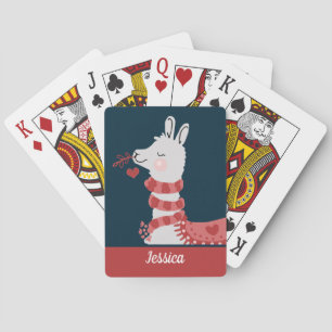 Valentine Llama Custom Name Playing Cards
