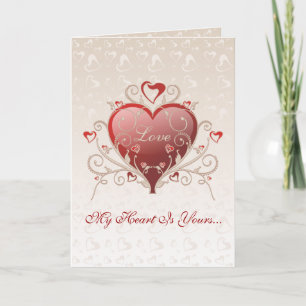Valentine Love - Big Shiny Heart Gold Scroll Card