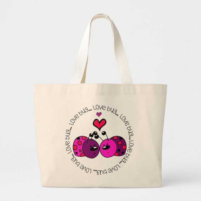 Valentine Love Bug Large Tote Bag (Front)