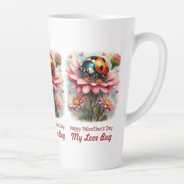  Valentine Love Bug on Blossoms Rose Latte Mug (Right)