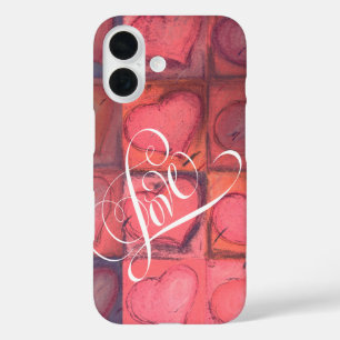 Valentine Love Calligraphy Lettering Heart Pink iPhone 16 Case