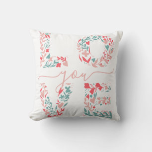 Valentine Love Elegant Floral Rose Cute Typography Cushion