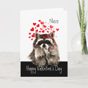 Valentine Love Fun Racoon Kisses Niece Holiday Card