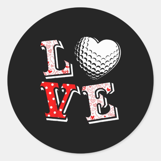 Valentine Love Golf Heart Valentine Day Women Men  Classic Round Sticker (Front)
