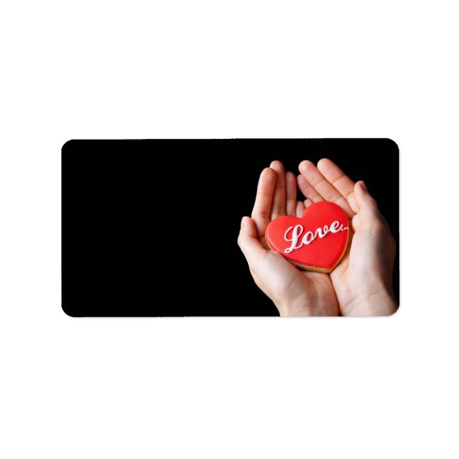 Valentine Love Heart Cookie In Woman Hands Label (Front)