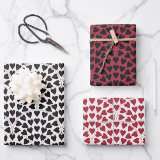 Valentine love heart scallop black red & white  wrapping paper sheet