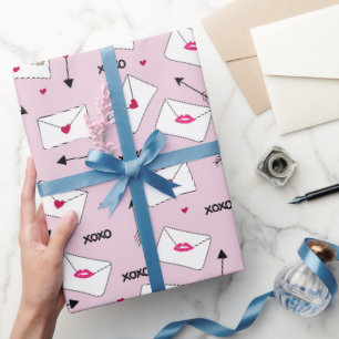 Valentine love hearts letters and arrows wrapping paper
