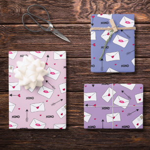 Valentine love hearts letters and arrows wrapping paper sheet