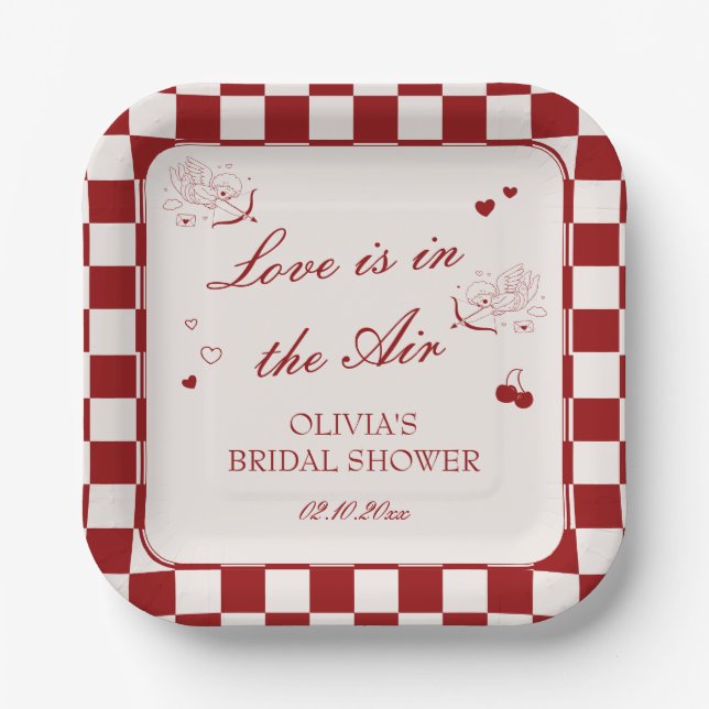 Valentine Love is in the Air Bridal Shower Paper Plate (Front)