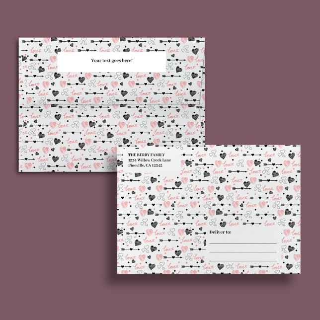Valentine Love Lettering Pink Black Heart Envelope (Add a romantic and artistic touch to your correspondence with this love-themed envelope, beautifully)