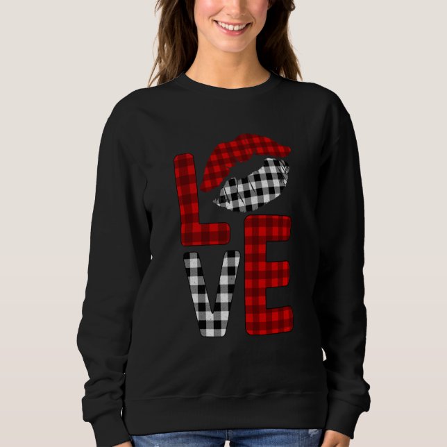 Valentine Love Lips Striped Plaid Sweatshirt (Front)