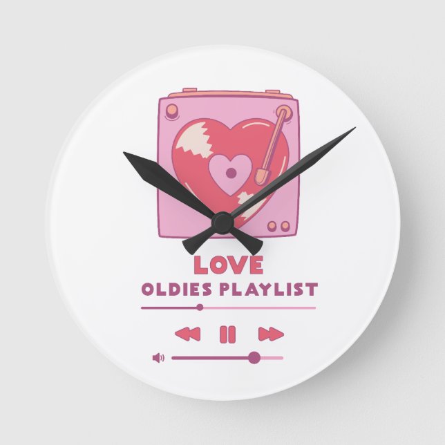 Valentine Love Oldies Playlist Round Clock (Front)