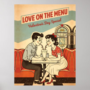 Valentine - Love on the Menu Retro Soda Shop  Poster