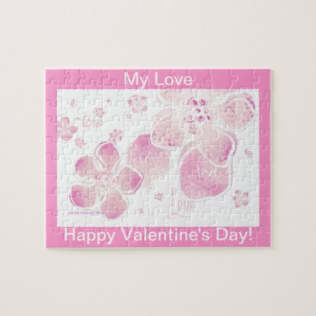 Valentine Love Pink Blossoms Puzzle (Personalise) (Horizontal)