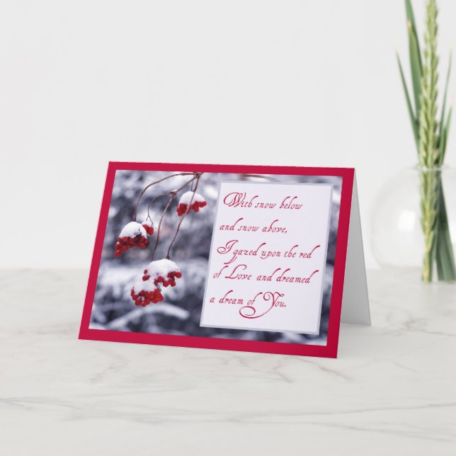 Valentine Love Poem Red Berries In Snow Holiday Ca Card (Front)