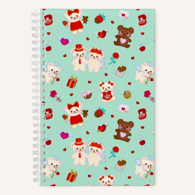 Valentine Love Teddy Bear Mint Notebook (Front)