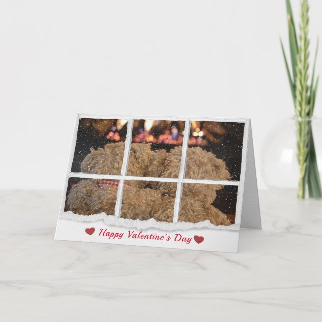 Valentine love teddy bears by fireplace card (Front)