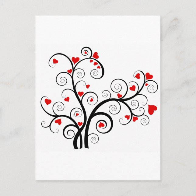 Valentine love tree with red hearts postcard (Front)
