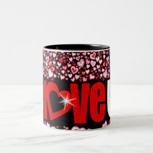 Valentine "love u" hearts red pink black mug