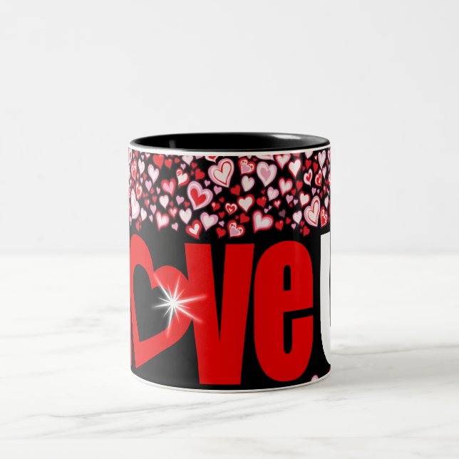 Valentine "love u" hearts red pink black mug (Center)