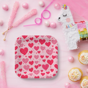Valentine Love-Valentine Hearts Paper Plate