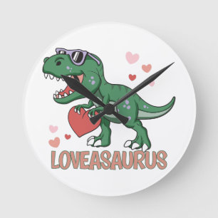 Valentine Loveasaurus Round Clock