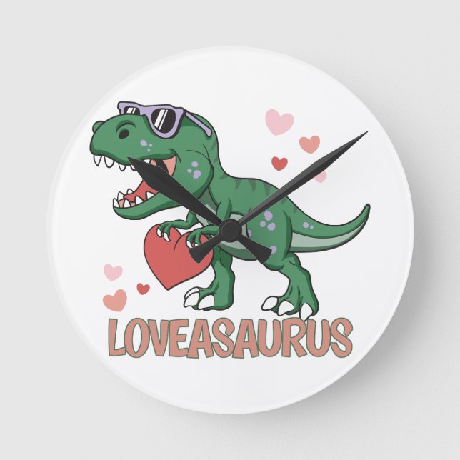 Valentine Loveasaurus Round Clock (Front)