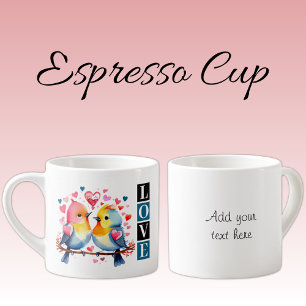 Valentine lovebirds custom text blue espresso cup
