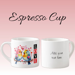 Valentine lovebirds custom text red espresso cup