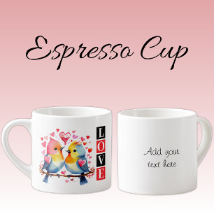 Valentine lovebirds custom text red espresso cup