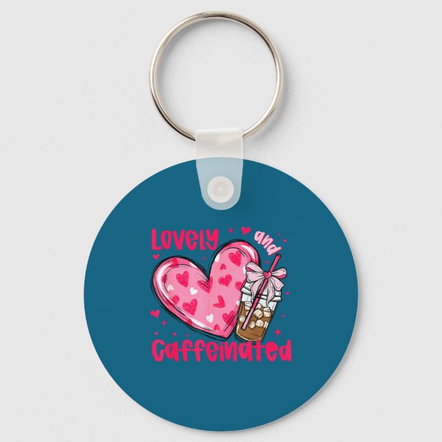 Valentine Lovely &amp; Caffeinated Coffee Lover Co Key Ring (Front)
