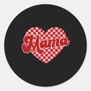 Valentine Mama Chequered Heart Valentines Day Wome Classic Round Sticker