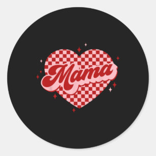 Valentine Mama Chequered Heart Valentines Day Wome Classic Round Sticker