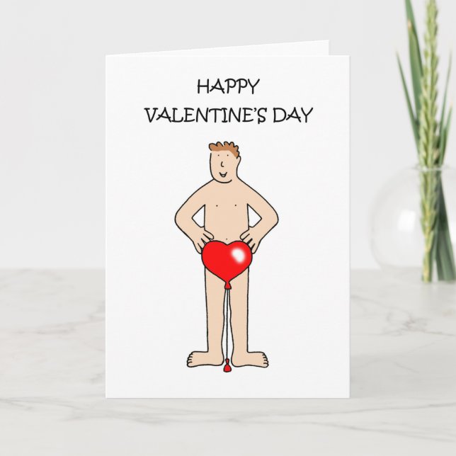 Valentine Man with Balloon Humor Card (Front)