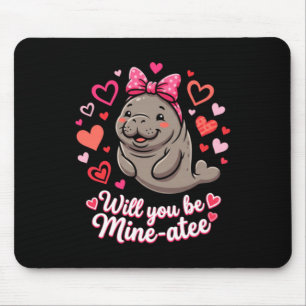 Valentine Manatee Cute Animal Gift Hearts Will Be Mouse Pad
