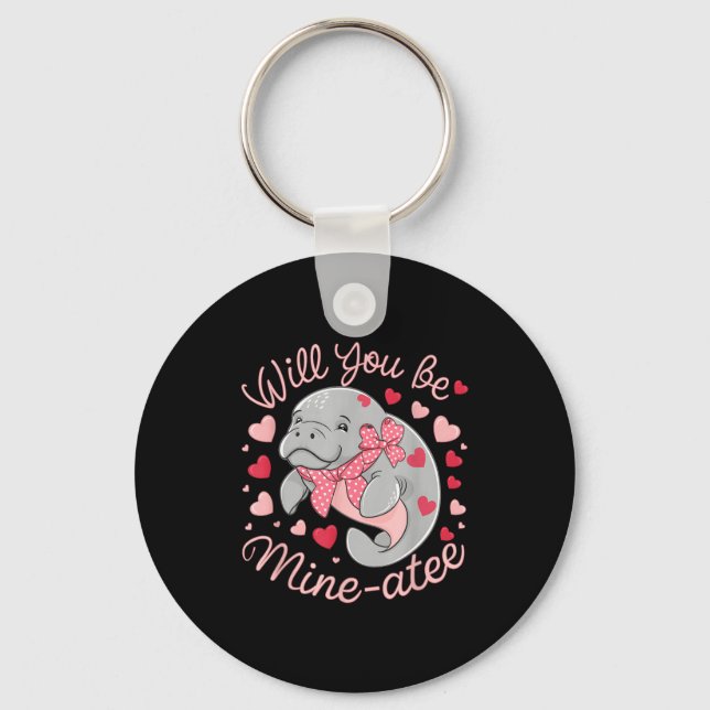 Valentine Manatee Cute Animal Hearts Will You Be M Key Ring (Front)