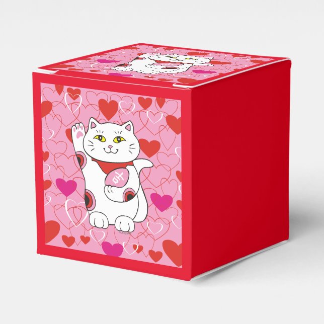 Valentine Maneki Neko Lucky Cat Favour Box (Front Side)