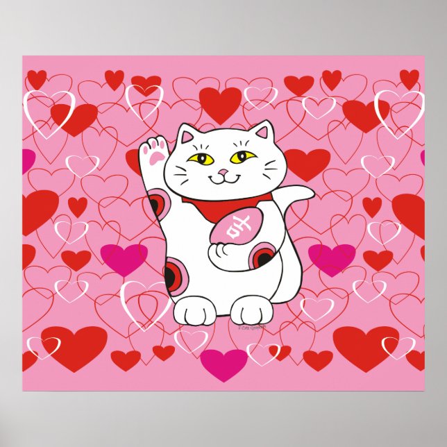 Valentine Maneki Neko Lucky Cat Poster (Front)