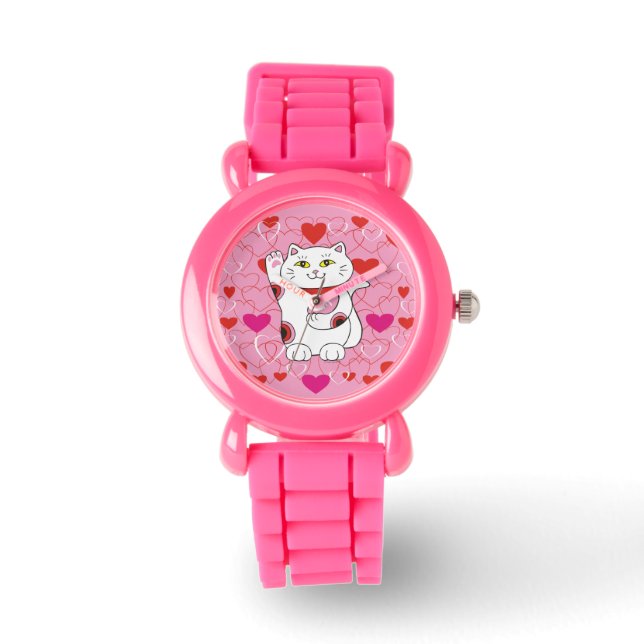 Valentine Maneki Neko Lucky Cat Watch (Front)