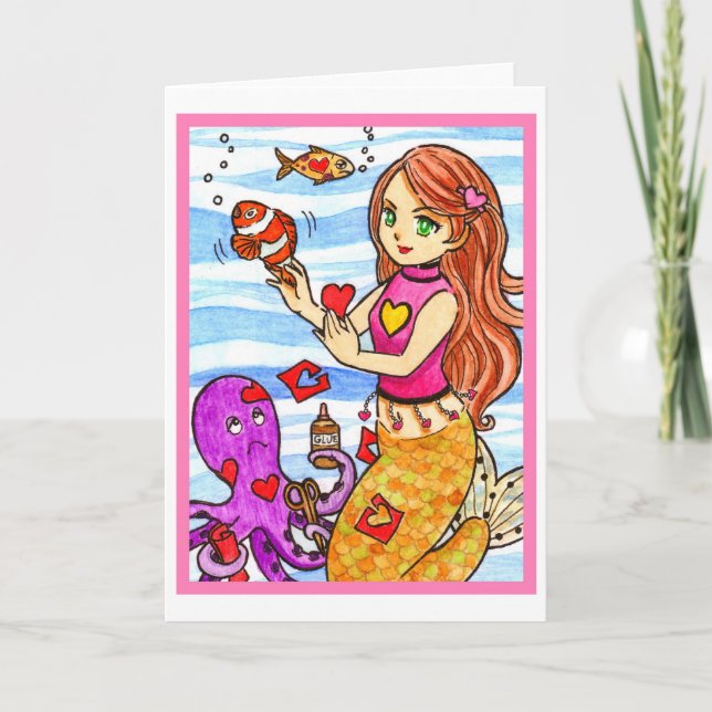 Valentine mermaid holiday card (Front)