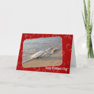 Valentine Message In a Bottle  Holiday Card