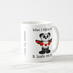 Valentine Message Panda Bear String of Red Hearts  Coffee Mug