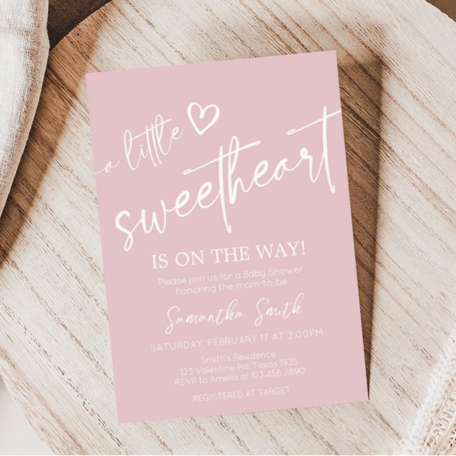 Valentine Minimalist Heart Baby Shower  Invitation (Pink A Little Sweetheart Baby Shower Invitation)